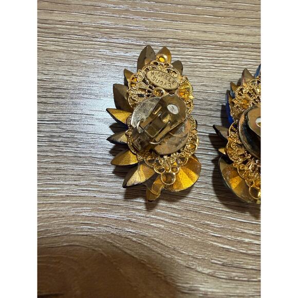 Vintage Michele Sugar Royal Blue and Purple Wing Drop Clip-On Earrings - Picture 4 of 5